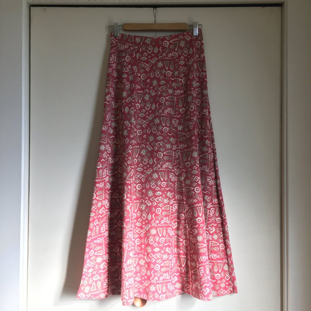 Sigrid Olsen Vintage 90s Pink Abstract Print Long Maxi Skirt